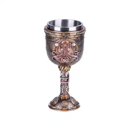 Front. Pacific Trading - Steampunk Kraken Goblet Chalice Wine Cup Geared Octopus Resin Body Stainless Steel Cup - Multicolor.