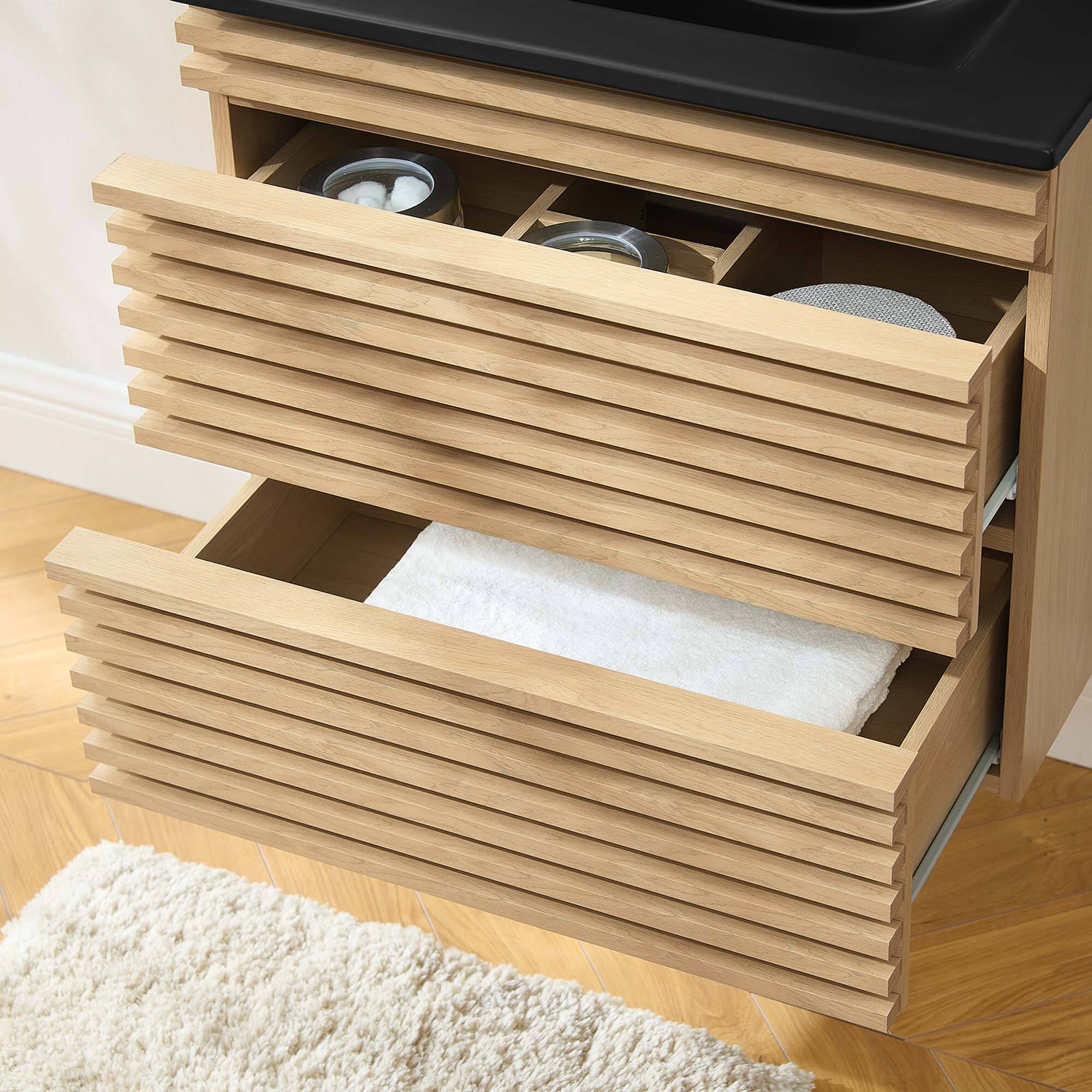 Back. Modway - Render Wall-Mount Bathroom Vanity with Black Basin Included - Oak Black.