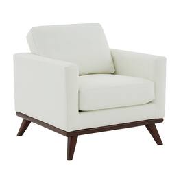 LeisureMod - Chester Mid-Century Modern Leather Accent Chair, Birch Wood Frame Armchair - Easy Assembly - White