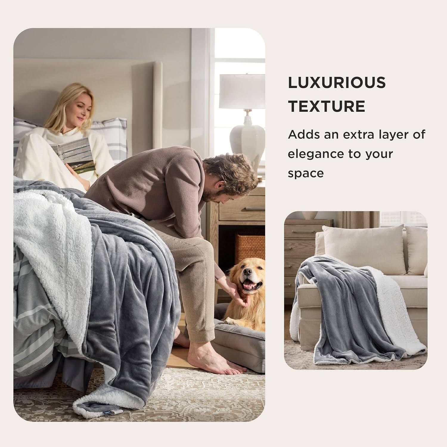 Back. blue - Paaaawaters Sherpa Fleece Blankets Queen Size for Bed - Thick and Warm Throw for Women and Men - color:06-Cream+size:King(108"x90").