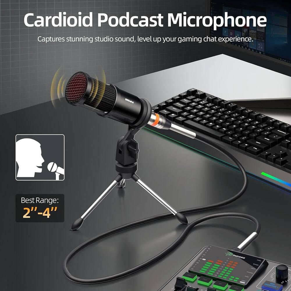 Cardioid Podcast Microphone  
Captures stunning studio sound, level up your gaming chat experience.  

Best Range: 2"-4"