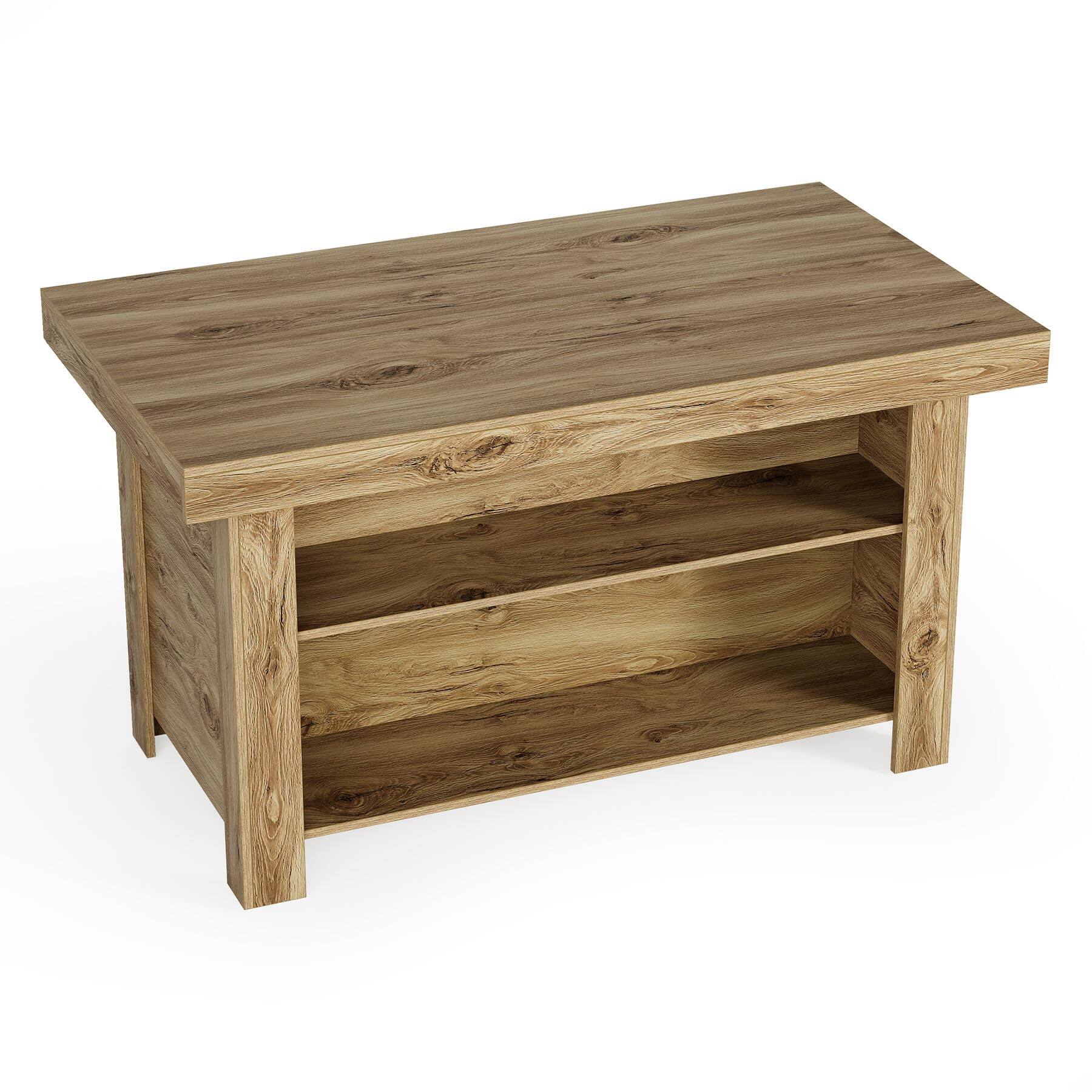 Alt View 4. Tribesigns - 55.1-Inch Farmhouse Kitchen Island with Thick Worktop and 2 Open Storage Shelves for Kitchen - Rustic Brown.
