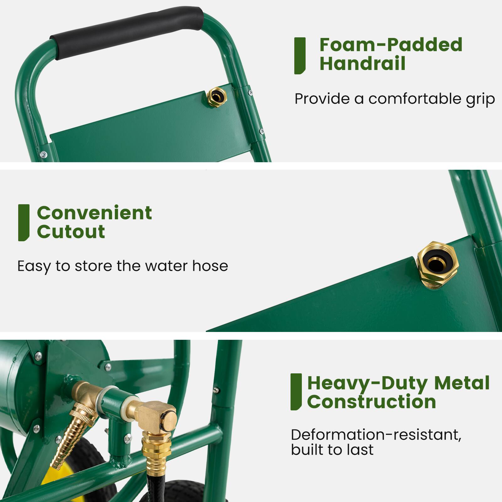 - Foam-Padded Handrail: Provide a comfortable grip
- Convenient Cutout: Easy to store the water hose
- Heavy-Duty Metal Construction: Deformation-resistant, built to last