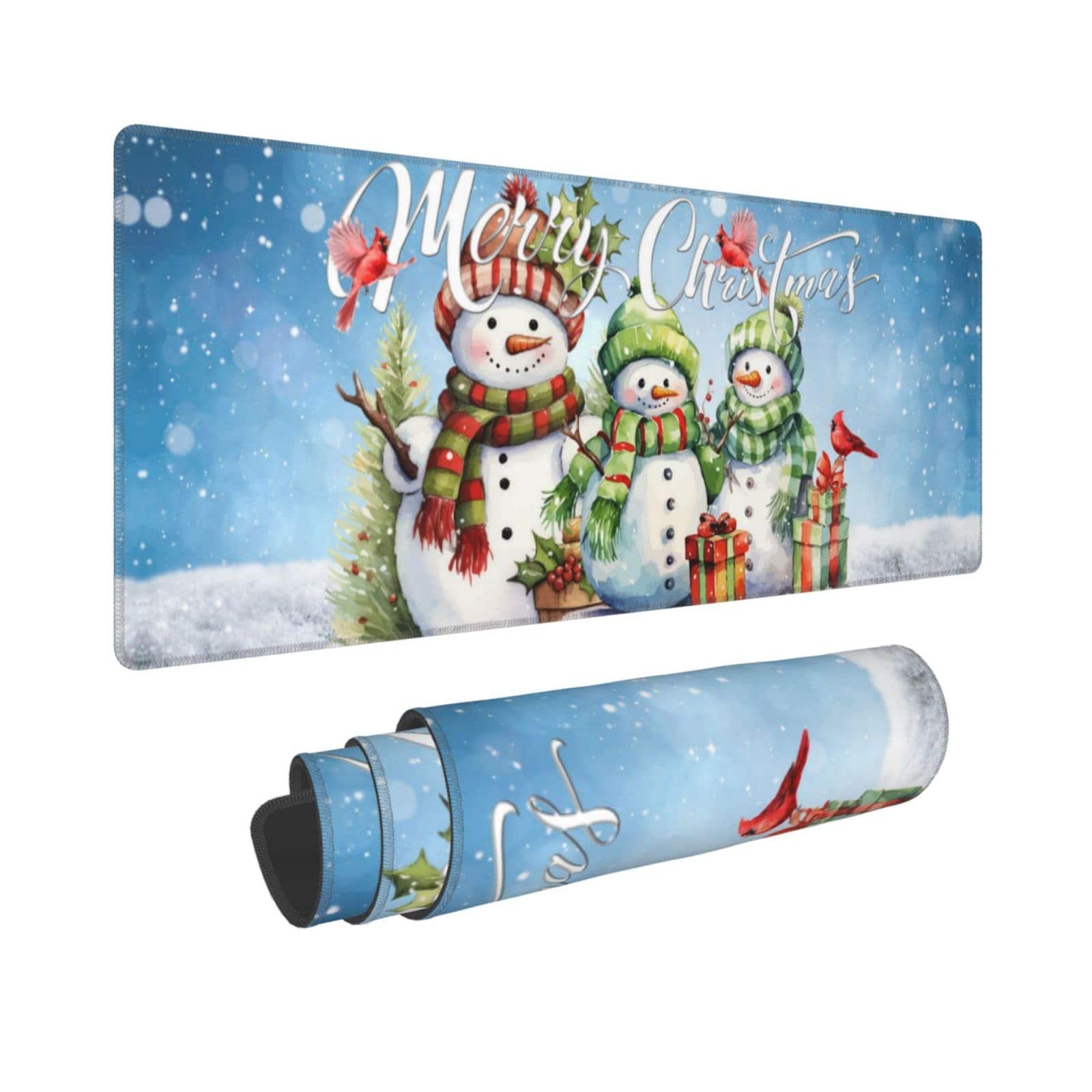 Fabibe - Merry Christmas Xmas Tree Winter Snowman Cardinal Gaming Mouse Pad Mousepad Desk Mat Huge Extended Xl Rubber Sole For - Black7 One Size