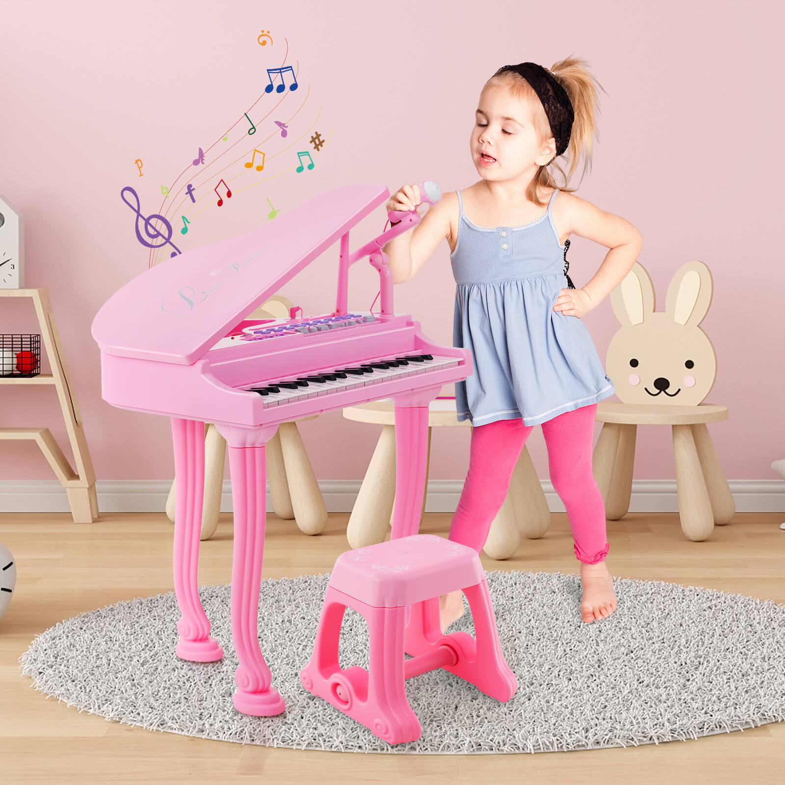 Alt View 13. Costway - 37 Keys Kids Piano Keyboard Toy Toddler Musical Instrument with Stool & Microphone - Pink.