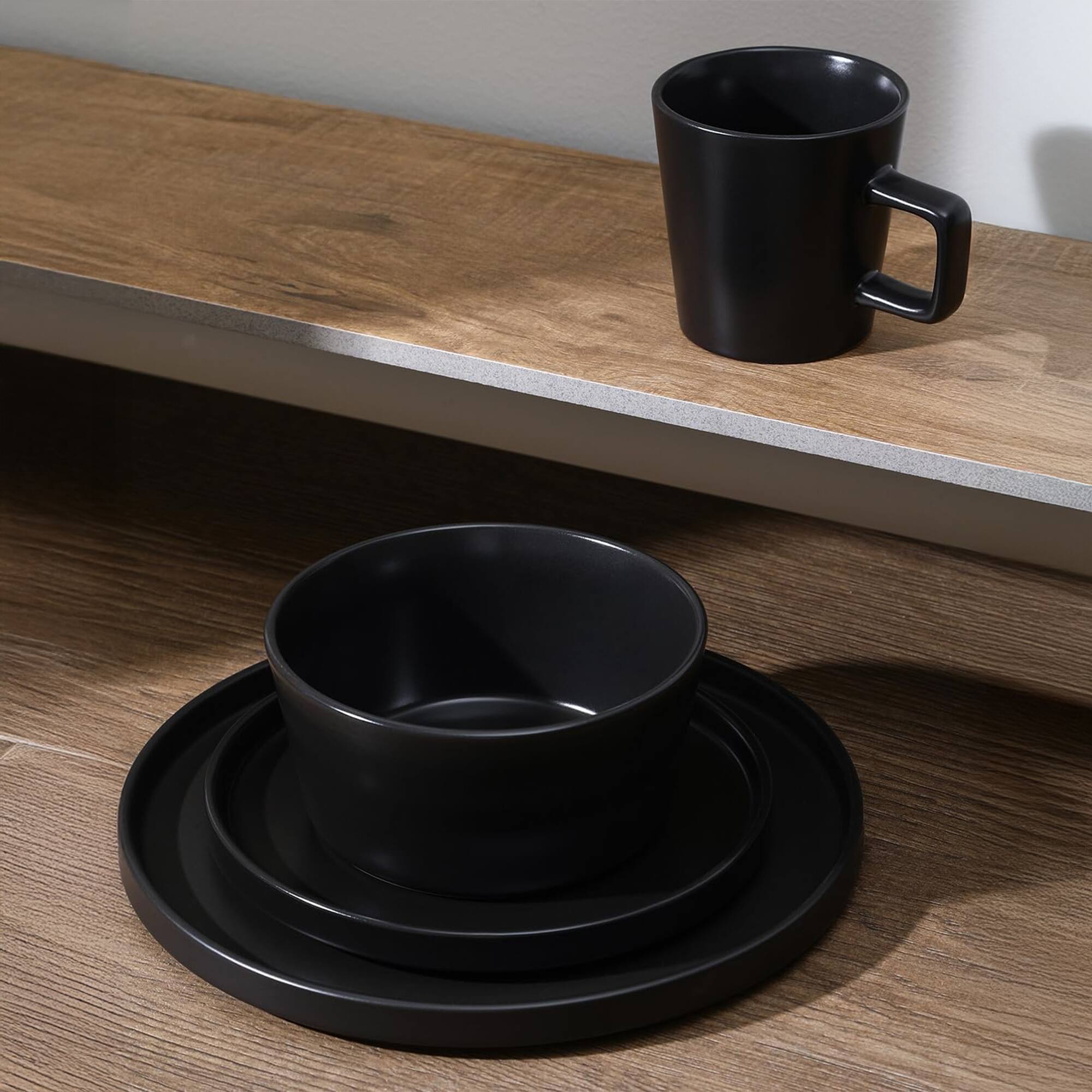 Alt View 3. Stone Lain - Stone Lain Celina Stoneware 16 Piece Dinnerware Set, Service for 4, Black Matte - Black Matte.