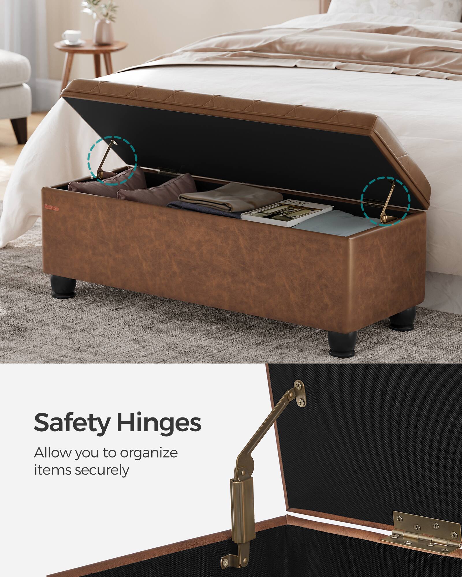 Safety Hinges  
Allow you to organize items securely