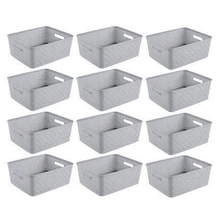 Front. Sterilite - Sterilite 14'' x 11.5'' x 5'' Woven Rectangular Short Basket Organizer (12 Pack) - Short Basket.
