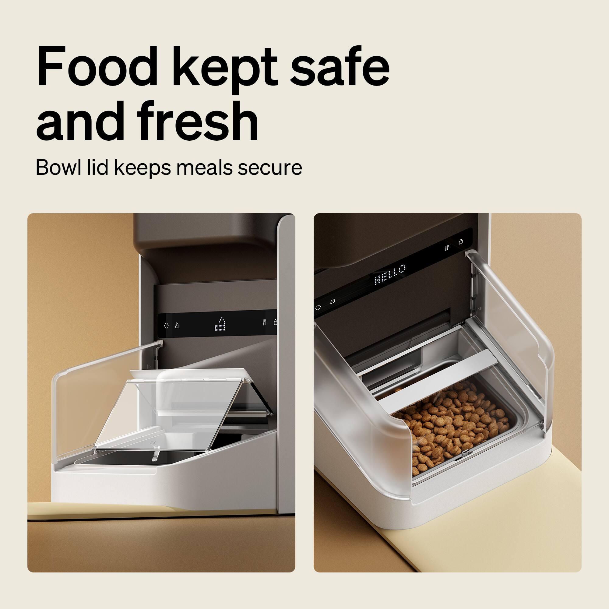 Food kept safe and fresh. Bowl lid keeps meals secure. HELLO.