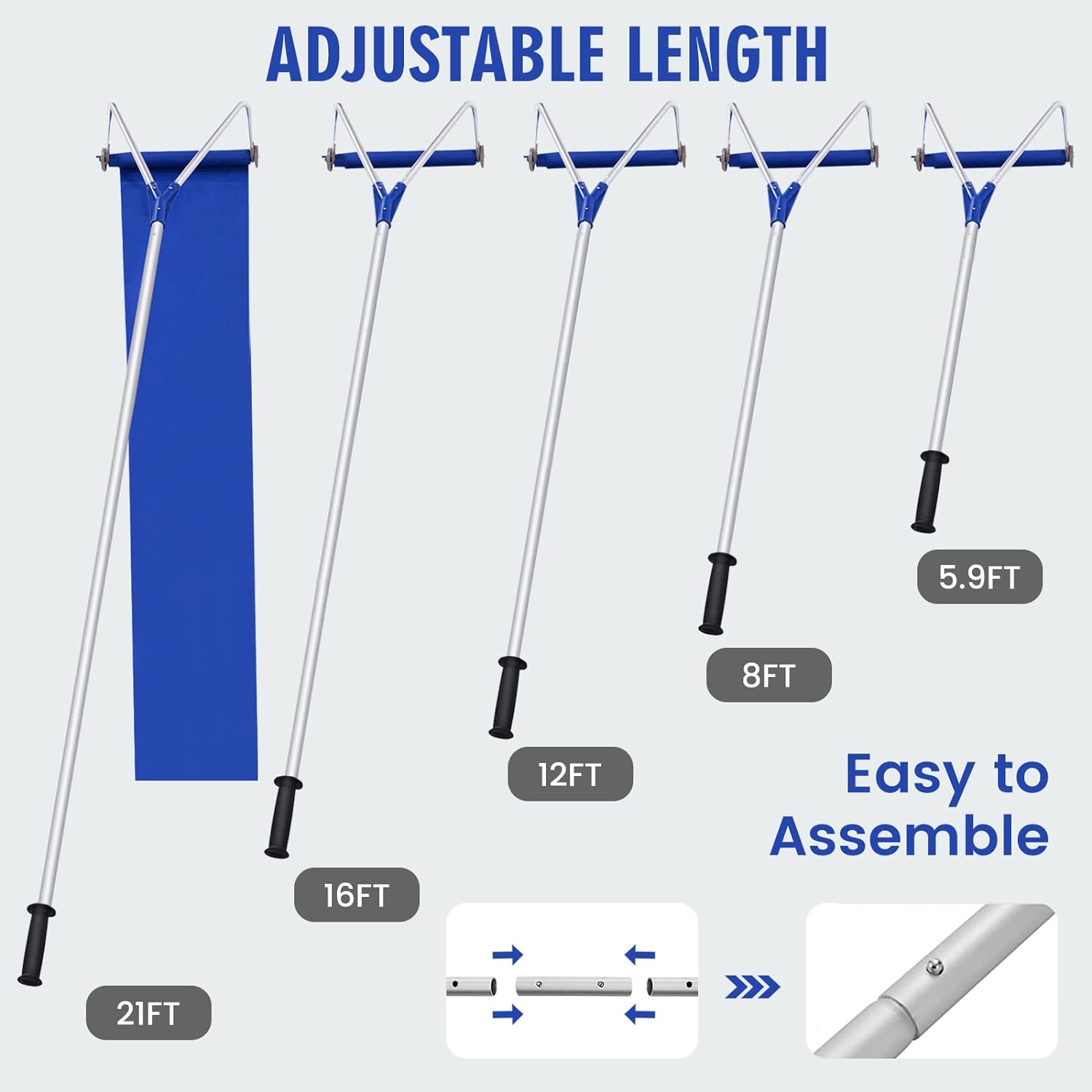 Adjustable Length: 5.9FT, 8FT, 16FT, 12FT. Easy to Assemble.