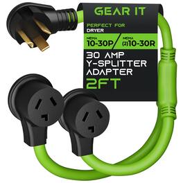 GEARit - 30 Amp NEMA 10-30P to Dual NEMA 10-30R Splitter Power Cord Adapter - 3 Prong STW 10AWG 3C - Green