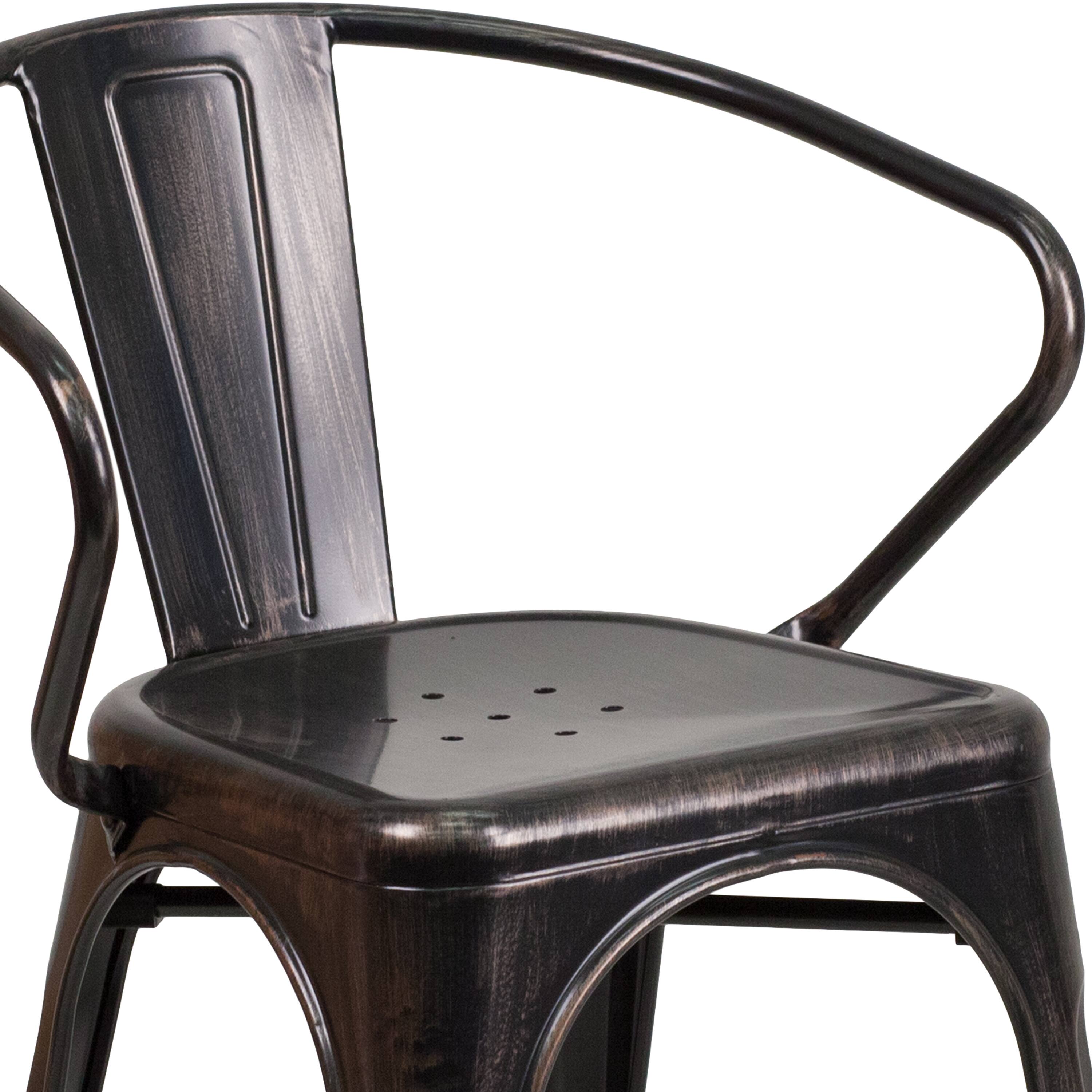 Alt View 8. Emma + Oliver - Commercial Grade Colorful Metal Indoor-Outdoor Chair with Arms - Black-Antique Gold.