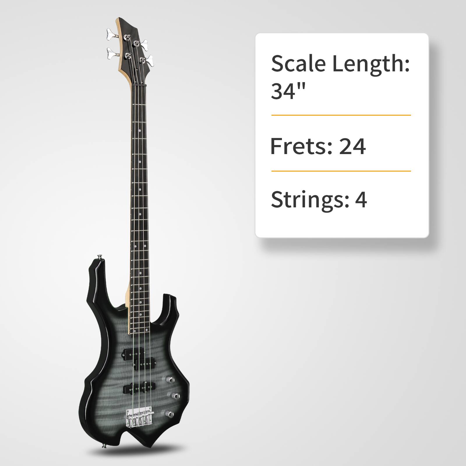 Scale Length: 34"  
Frets: 24  
Strings: 4
