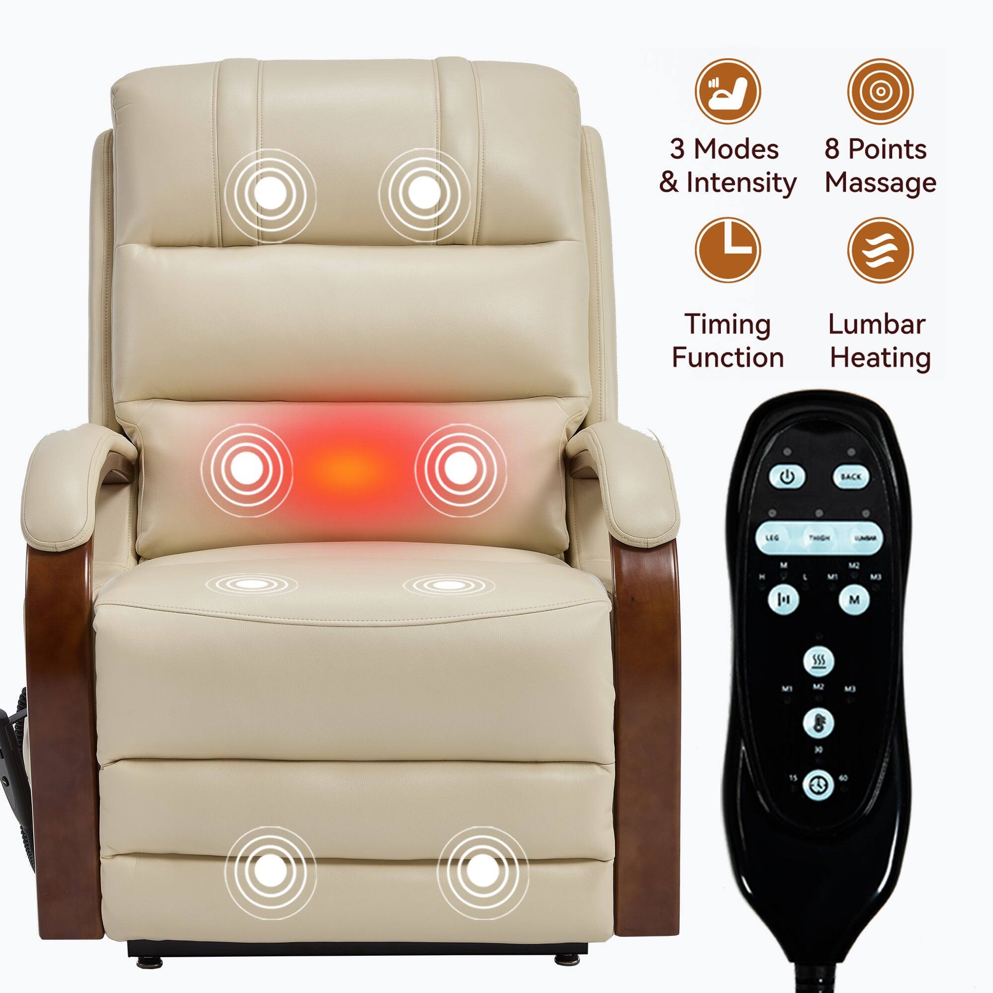 3 Modes & Intensity  
8 Points Massage  
Timing Function  
Lumbar Heating