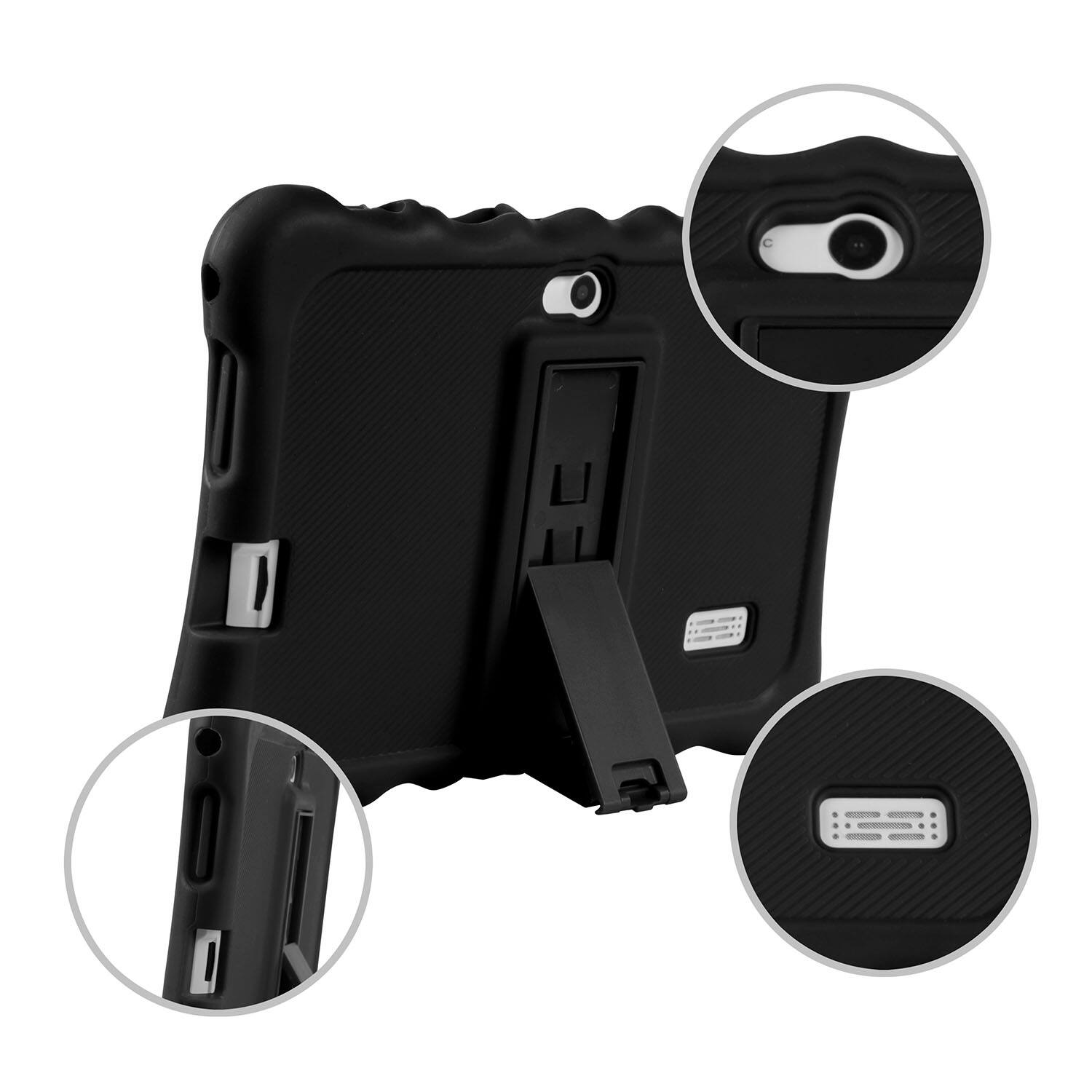 Angle. DirectDeals - Shockproof Silicone Tablet Case with Stand – 7" Snap-On Cover - Black.