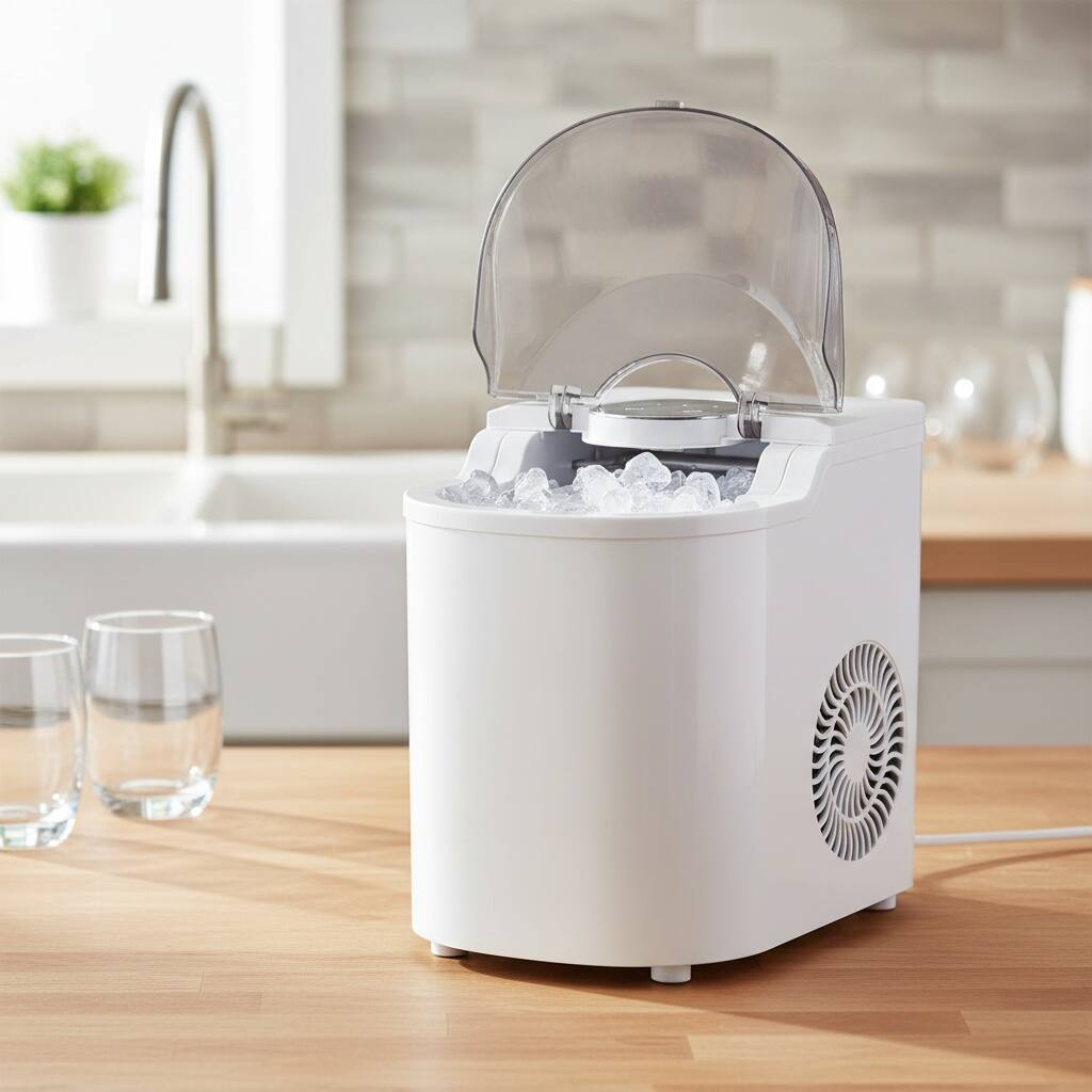 Back. Forest'nSky - Portable Ice Maker - 26 lb/day, 7 Cubes in 6 Mins, 2-Size Bullet Ice, Self-Clean with Scoop - White.