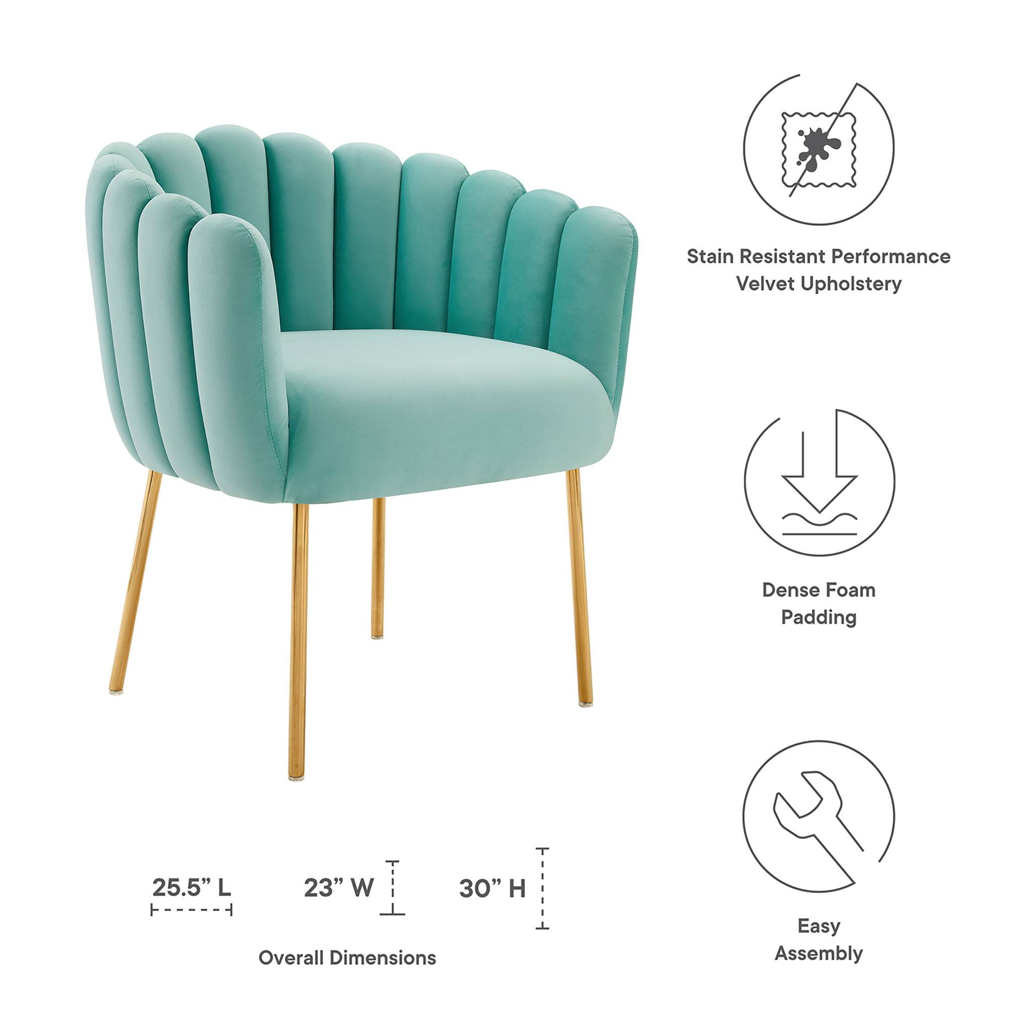 - Stain Resistant Performance Velvet Upholstery
- Dense Foam Padding
- Easy Assembly
- Overall Dimensions: 25.5" L x 23" W x 30" H