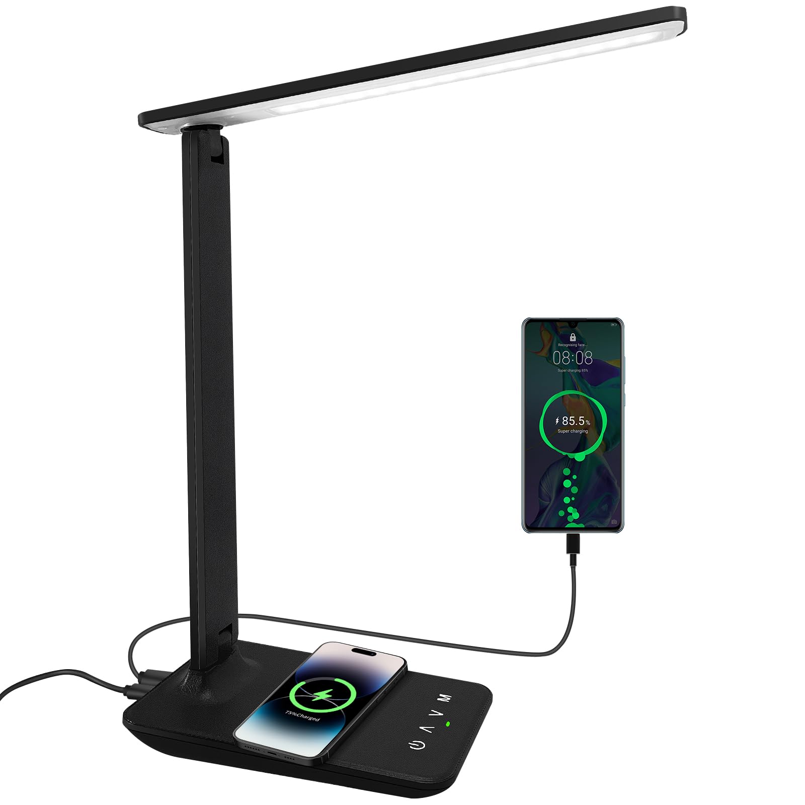 Reds Spade - crown LED Desk Lamp Dimmable Table Lamp Reading Lamp USB Charging Port Lighting Modes Sensitive Control - Black Pro