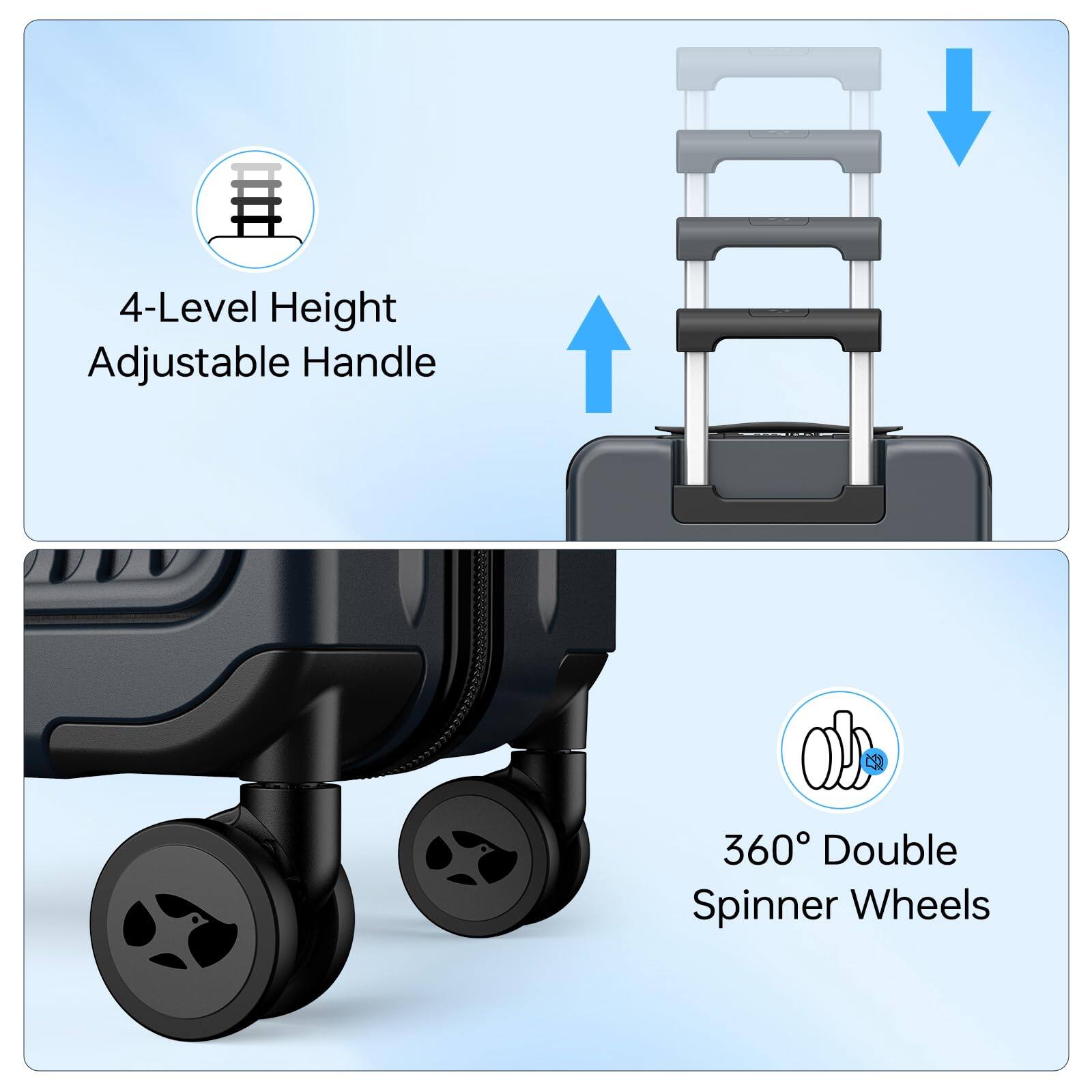 4-Level Height Adjustable Handle

360° Double Spinner Wheels