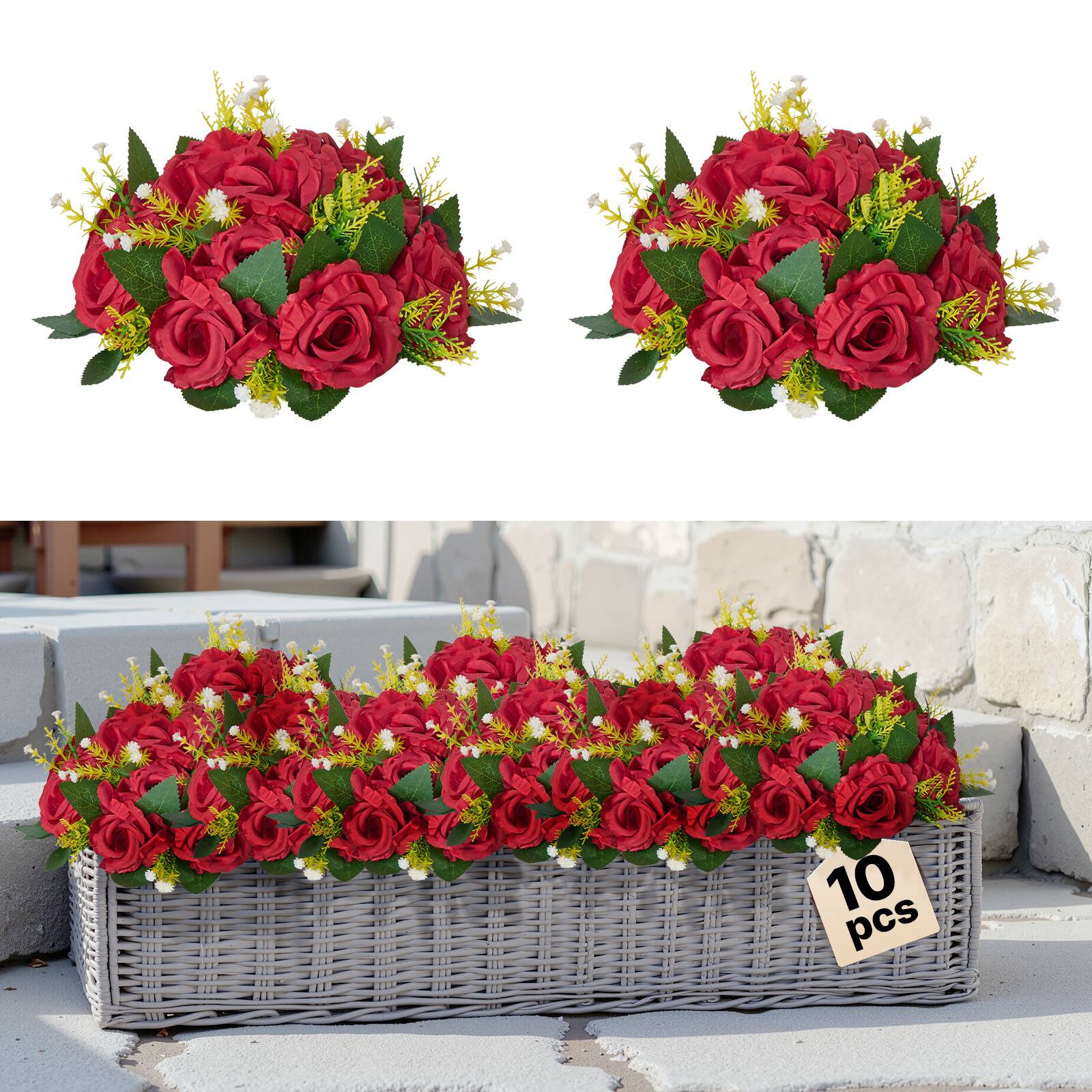 Front. VEVOR - Flower Balls Arrangement Bouquet 10 PCS, 9.5-Inch Wedding Red Roses Centerpieces - Red,Green.