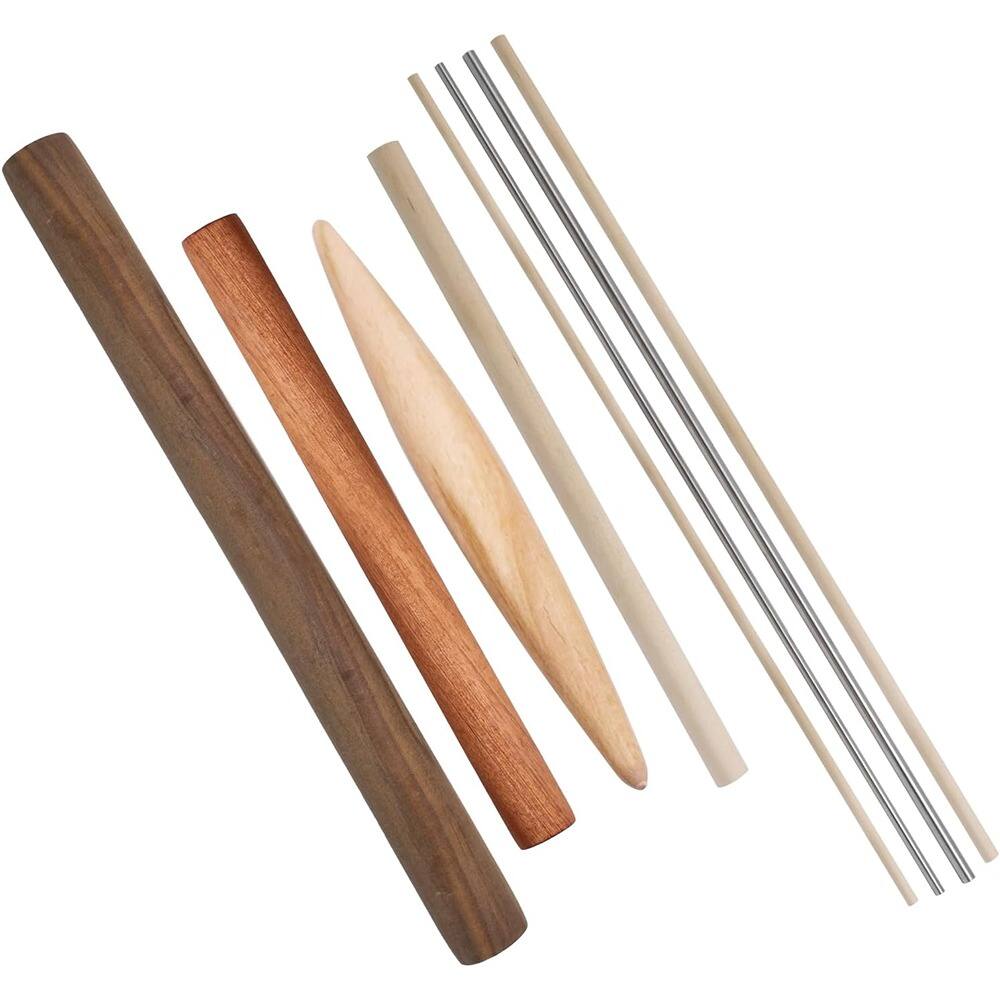 PARKER SLATER - 8-Piece Pasta Rolling Pin Set – Wood & Stainless Steel Non-Stick Dough Rollers - Wood, Silver