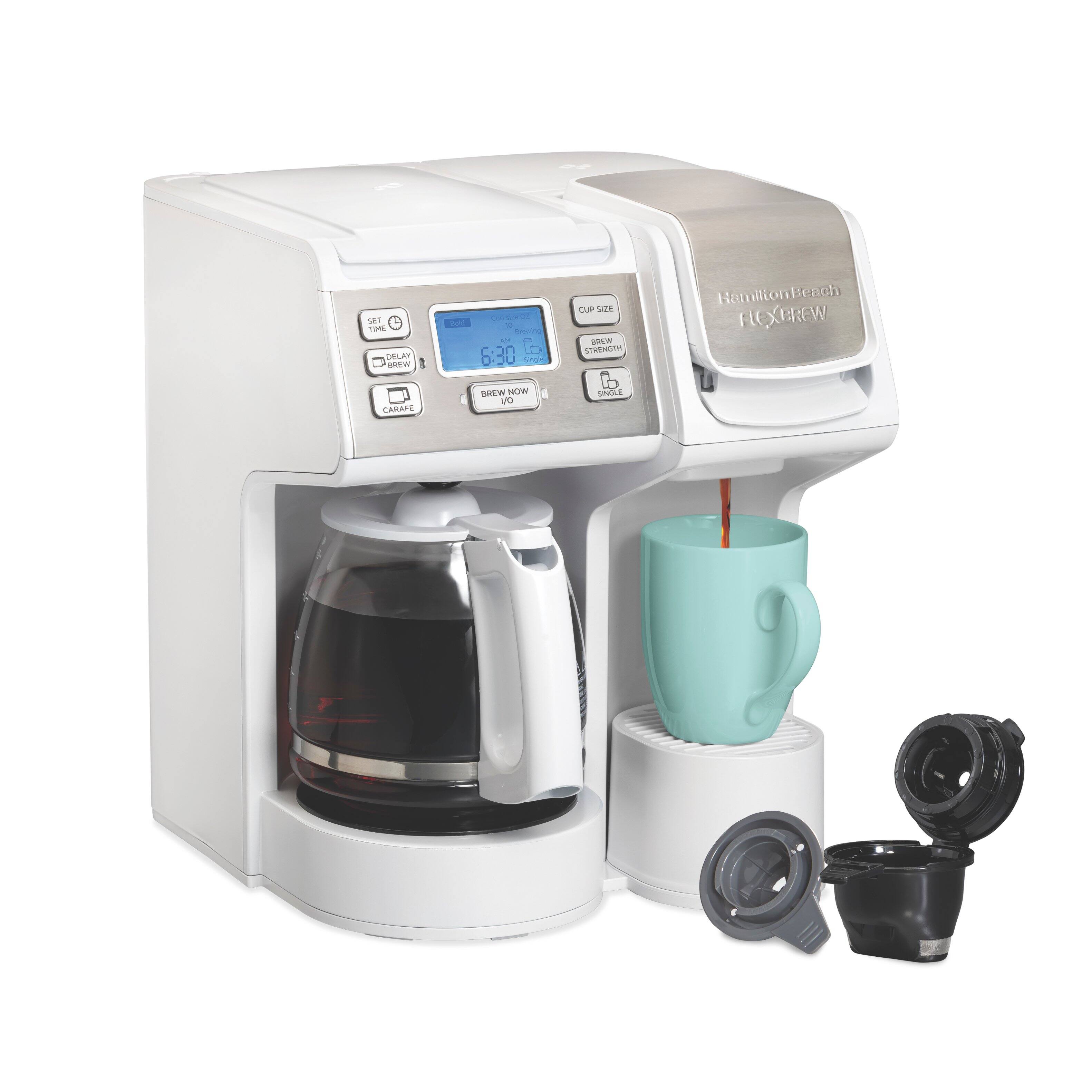 SET TIME DELAY BREW  
Cup size 02 Bold 0 Browing AM ib 6:30 Single  
CUP SIZE BREW STRENGTH  
Hamilton Beach FLEXBREW  
CARAFE  
BREW NOW VO  
SINGLE