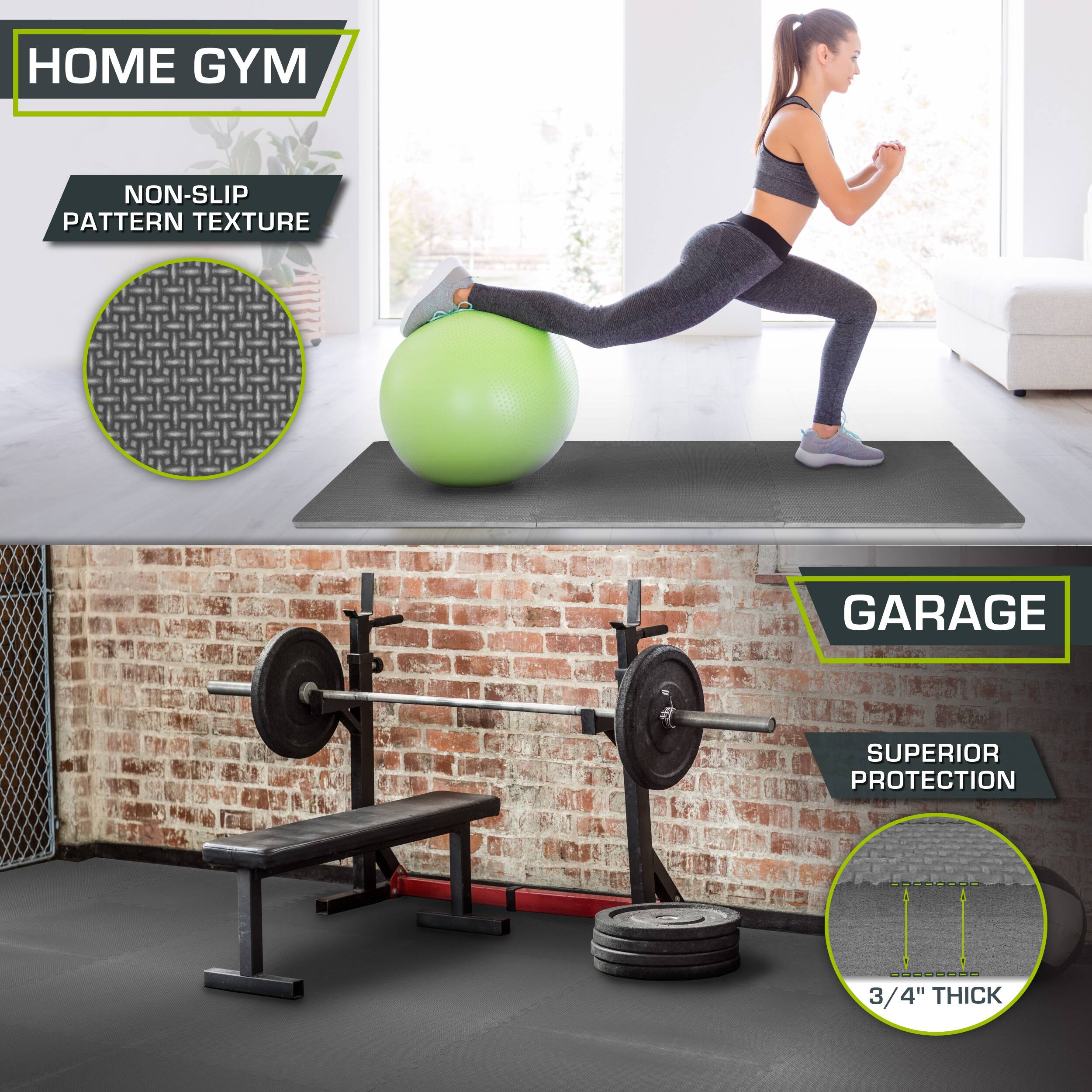 HOME GYM NON-SLIP PATTERN TEXTURE GARAGE SUPERIOR PROTECTION - 3/4" THICK