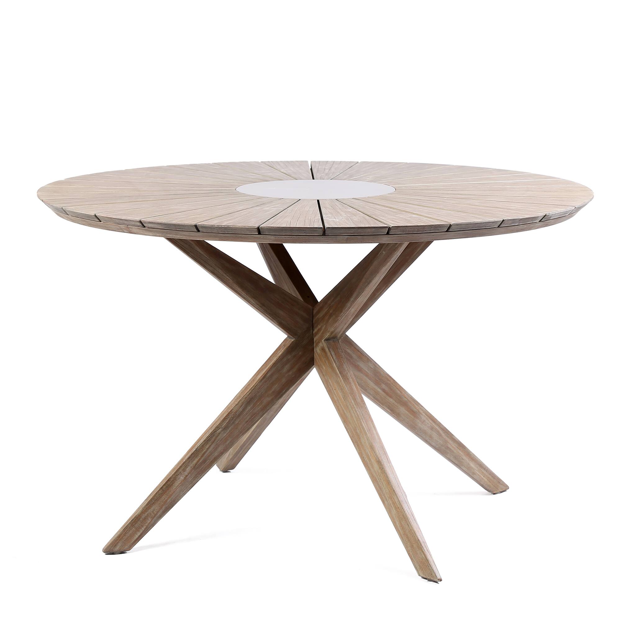 Armen Living - Sachi Outdoor Light Eucalyptus Wood and Concrete Round Dining Table - Light Brown