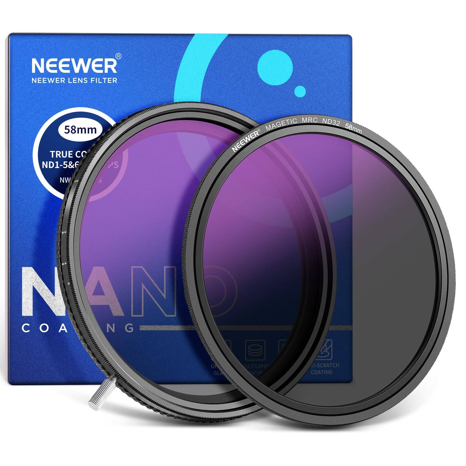 Neewer - 58mm VND ND2-512 + Magnetic ND32