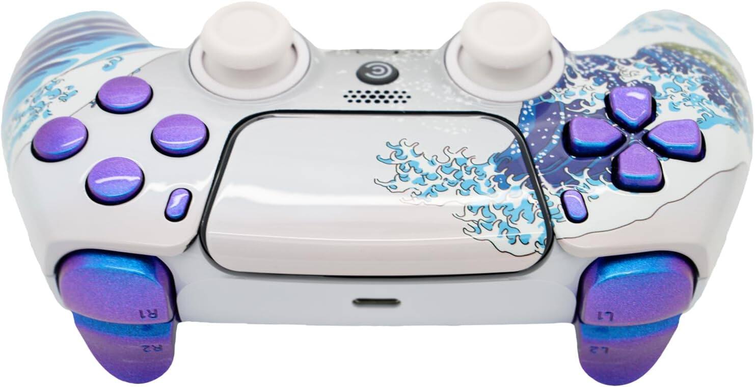 Back. Custom Controllerzz - Custom Wireless Controller for PS5 - Waves & Chameleon Inserts.