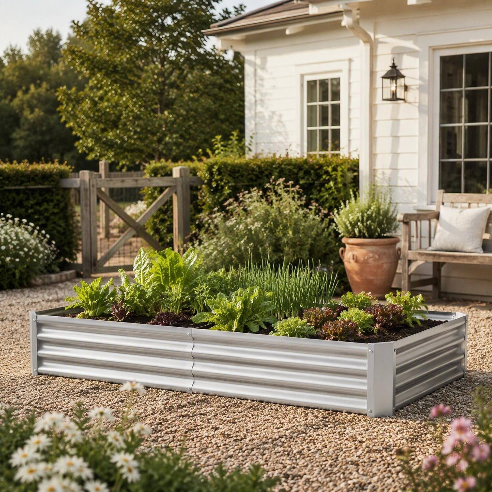 Left. RYHNUYNE - Outdoor Metal Raised Garden Bed 6x3x1ft Silver Rectangular Corrugated Planter Box for Vegetables Flowers and Plants - Silver.