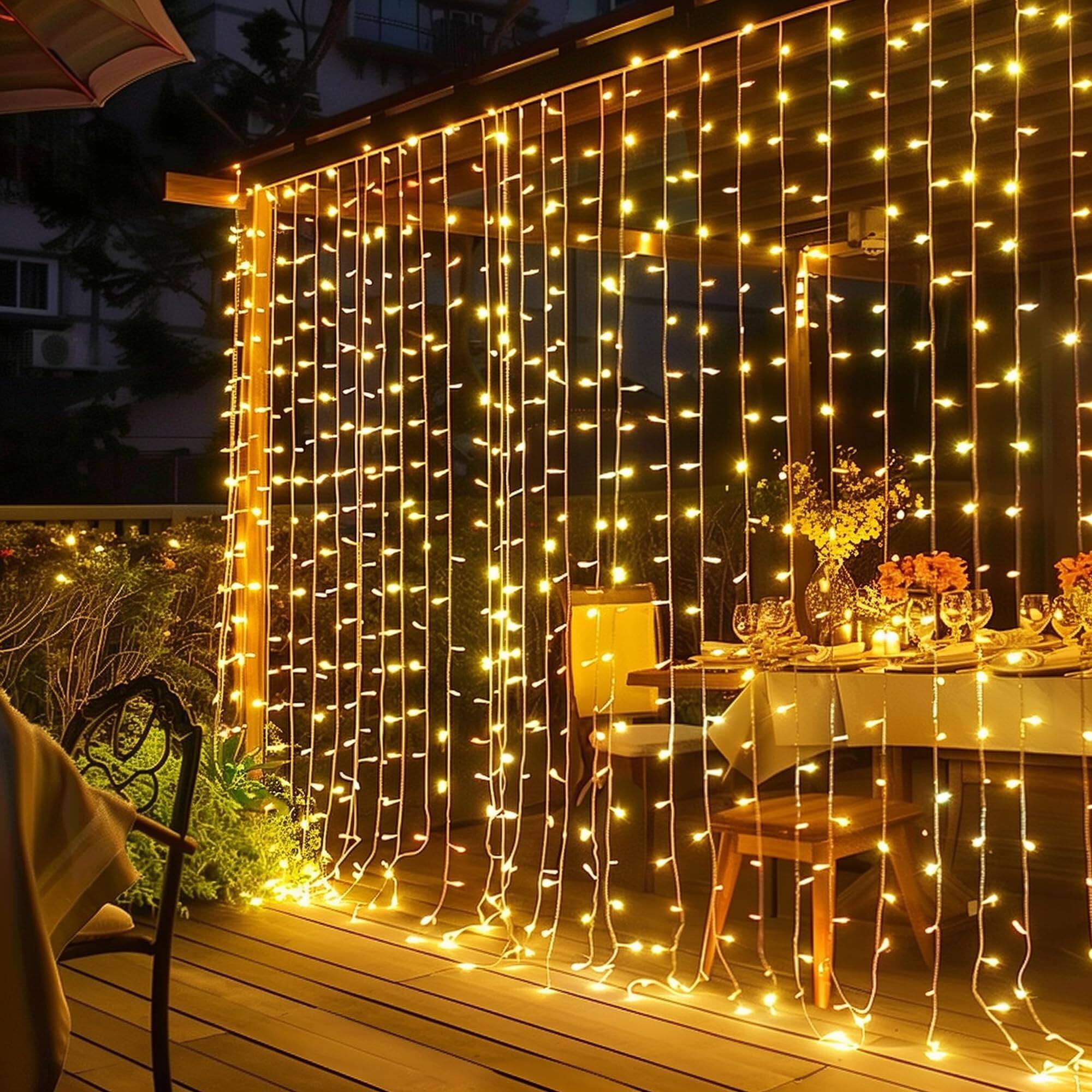Alt View 1. Paradigms Interiors - 300 Led Curtain Lights Plug In Fairy For Bedroom Christmas Hanging String Outdoor Window Backdrop Wall Wedd... - White.