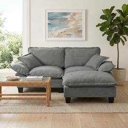 Anysun - Cloud Chenille L-2seat- Sofa with Sailboat Design - Includes 1 Ottoman & 2 Pillows for Apartment Living Room - Gray