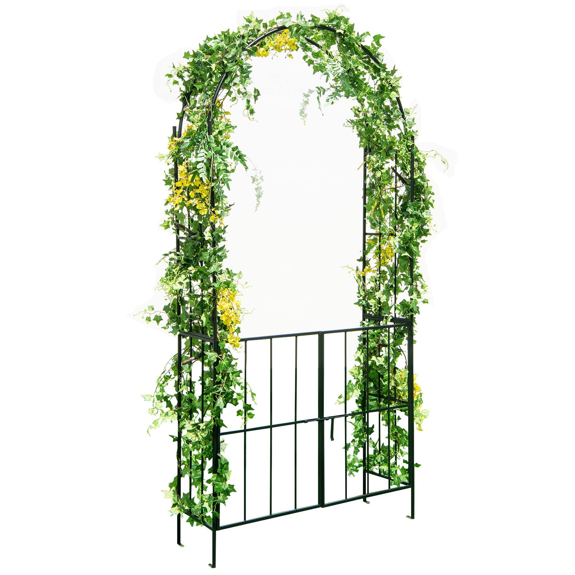 Alt View 1. Costway - Garden Arch Arbor Trellis with Gate 7.5 ft Patio Archway Pergola for Wedding - Black.