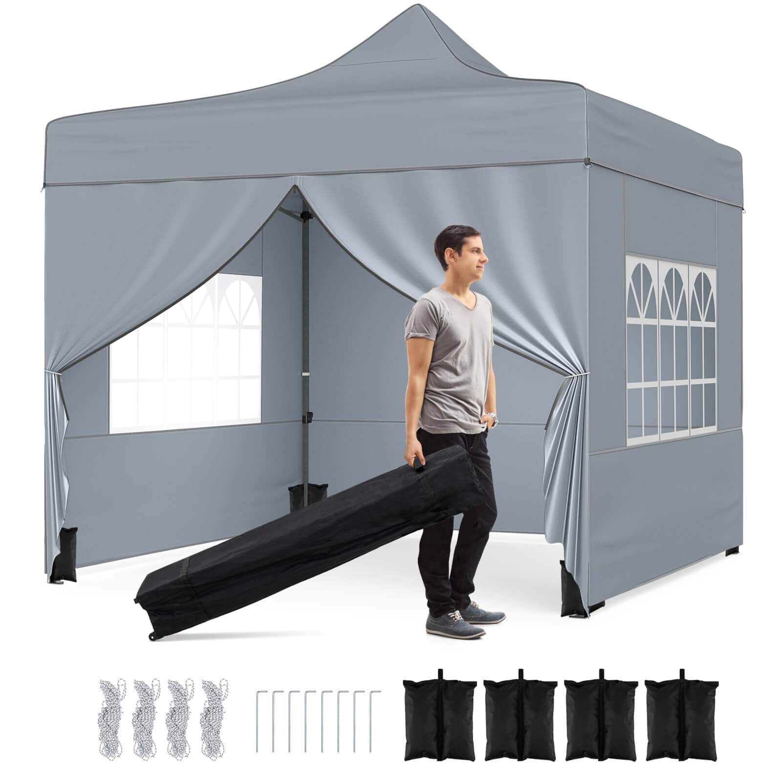 Costway - 10 x 10 FT Pop up Canopy Tent with 4 Removable Sidewalls, Wheeled Bag, Sandbags - Gray price history on PriceWatchPro