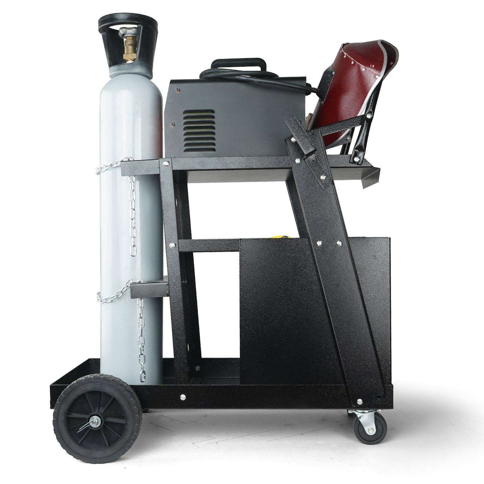 Front. Glintex - Heavy Duty 2-Tier Welding Cart with 4 Drawers, 265 lbs Capacity, Gas Cylinder Chains, and 360° Swivel Wheels - Black.