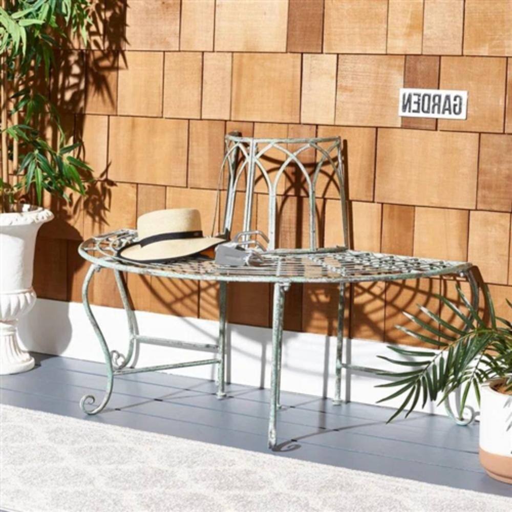 Angle. Hivvago - Half-Circle Outdoor Patio Garden Wrought Iron Tree Bench - Green.