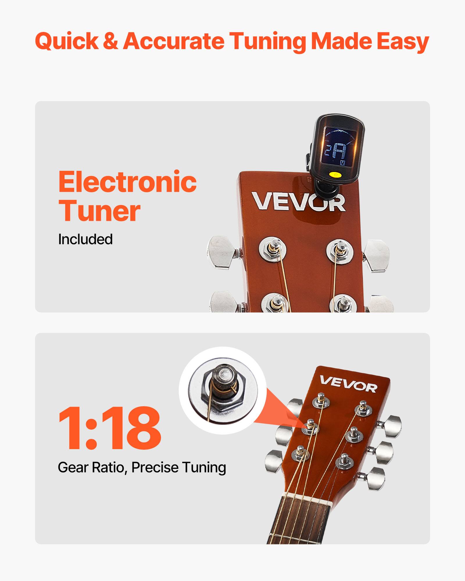Quick & Accurate Tuning Made Easy

Electronic Tuner Included

1:18 Gear Ratio, Precise Tuning