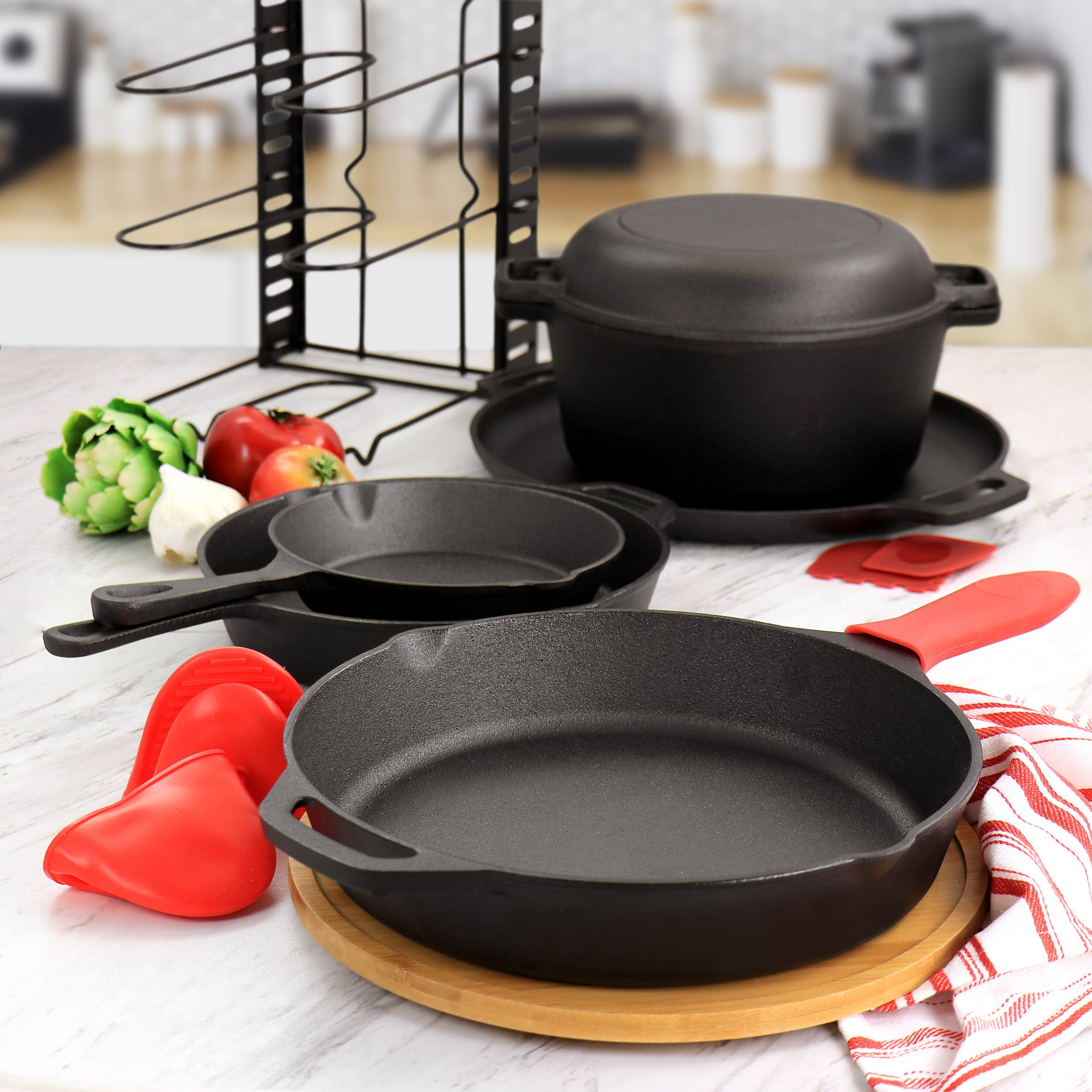 Alt View 9. MegaChef - MegaChef 12 Piece Round PreSeasoned Cast Iron Cookware Set - Black and Red.