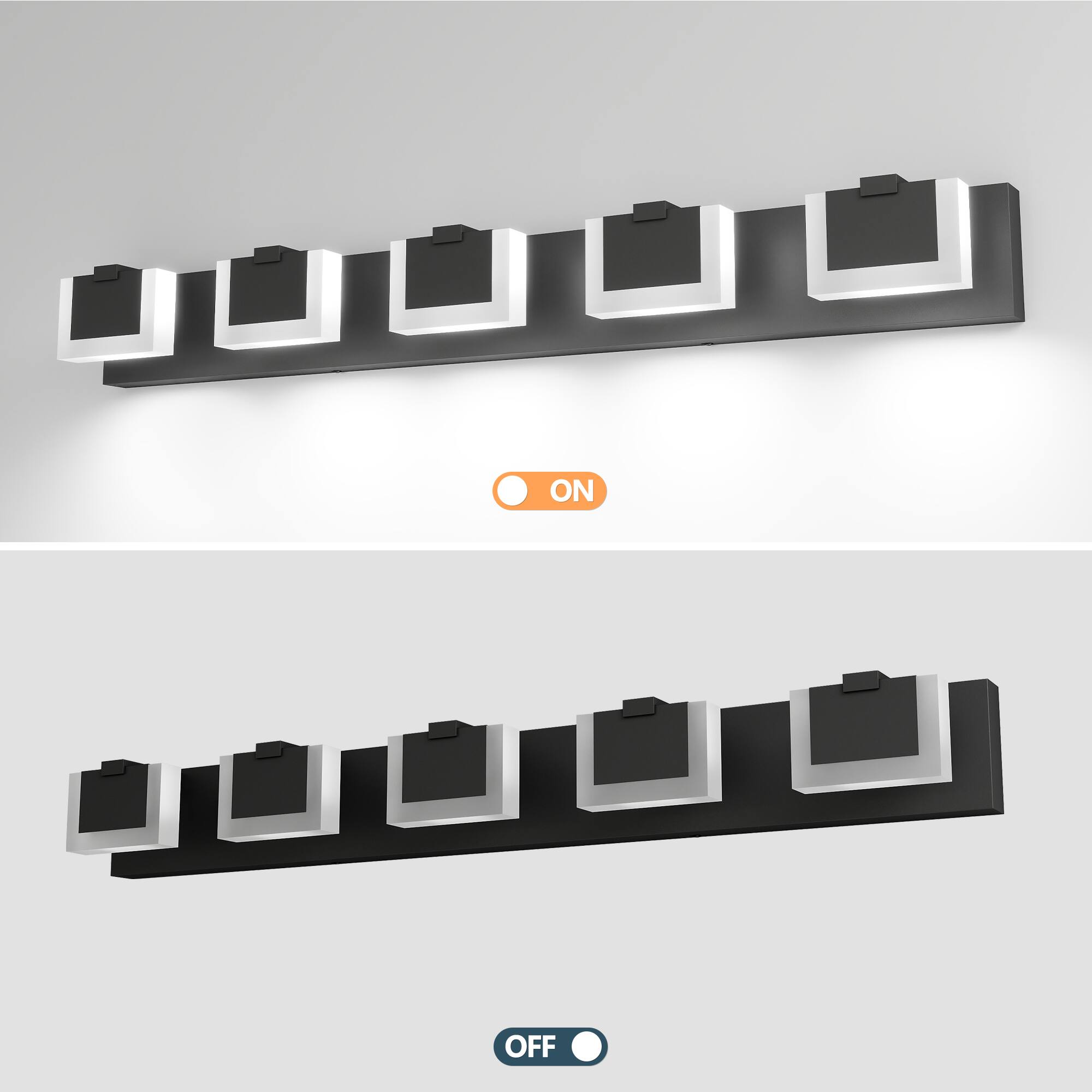 Alt View 1. HOMLUX - 37.8 in. 5 Lights Black LED Vanity Light Bar Vanity Accent Lighting Fixtures and Metal Wall Sconces with Acrylic Shade.