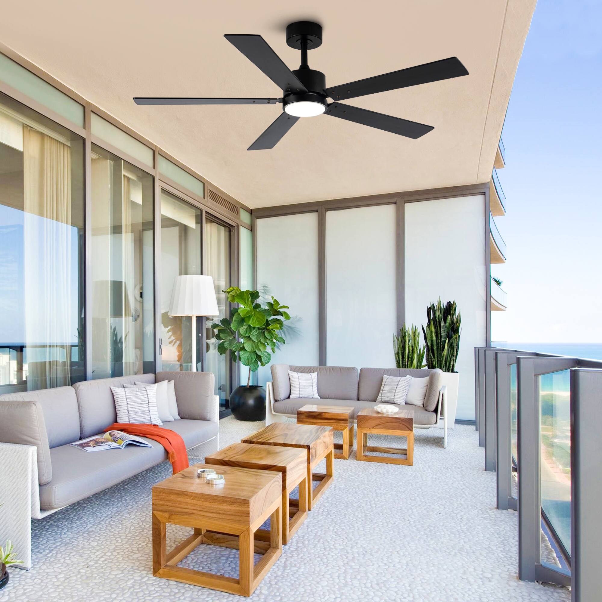 Alt View 1. Vaczon - 52" Modern Black Integrated LED Ceiling Fan with Light and Remote Control and APP Control - Black.