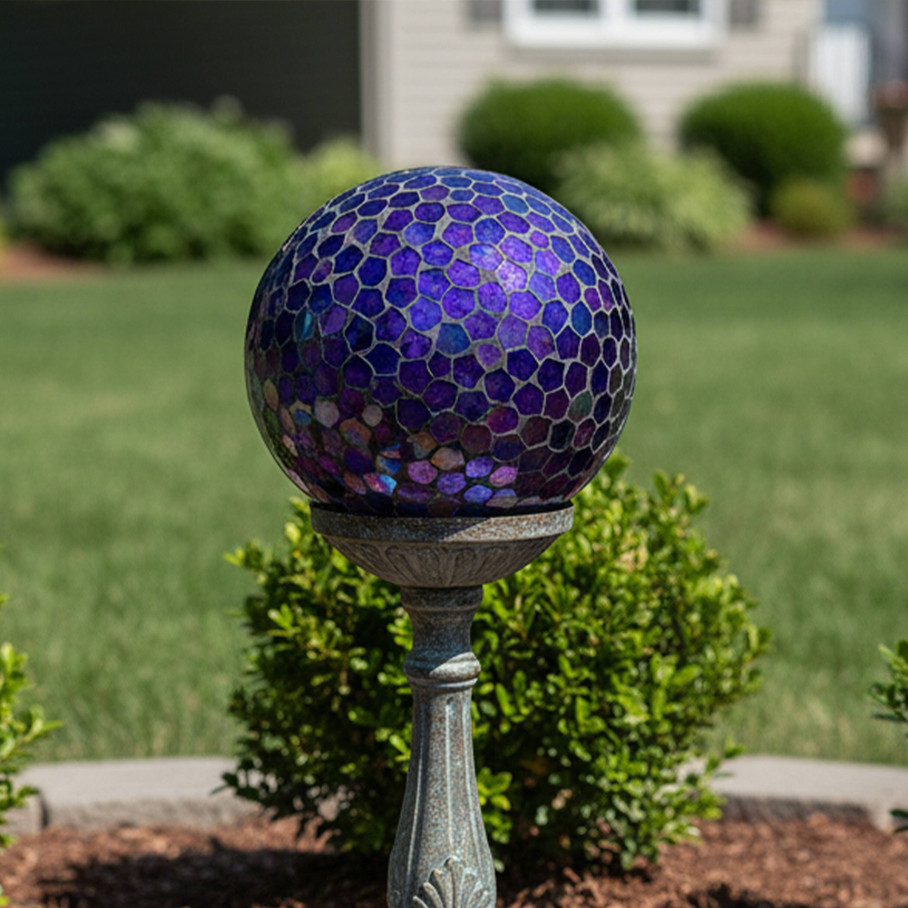 Alt View 4. Sunnydaze - Glass Mosaic Gazing Globe - 10 in - 2pk - Iridescent Purple.