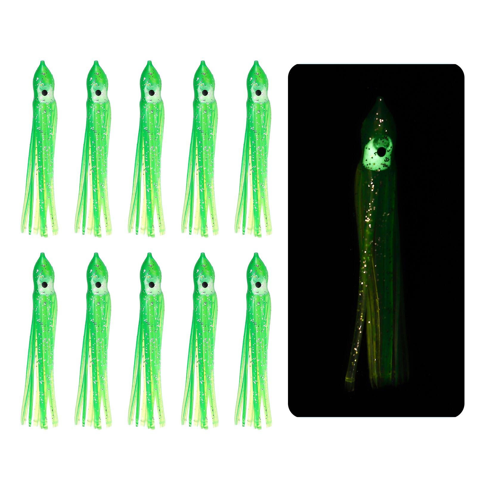 Front. Unique Bargains - Fishing Squid Skirts Glow Soft Plastic Trolling Lures Luminous 2 x 0.3 Inch 10pcs for Bass/Trout/Salmon - Yellow/Green.