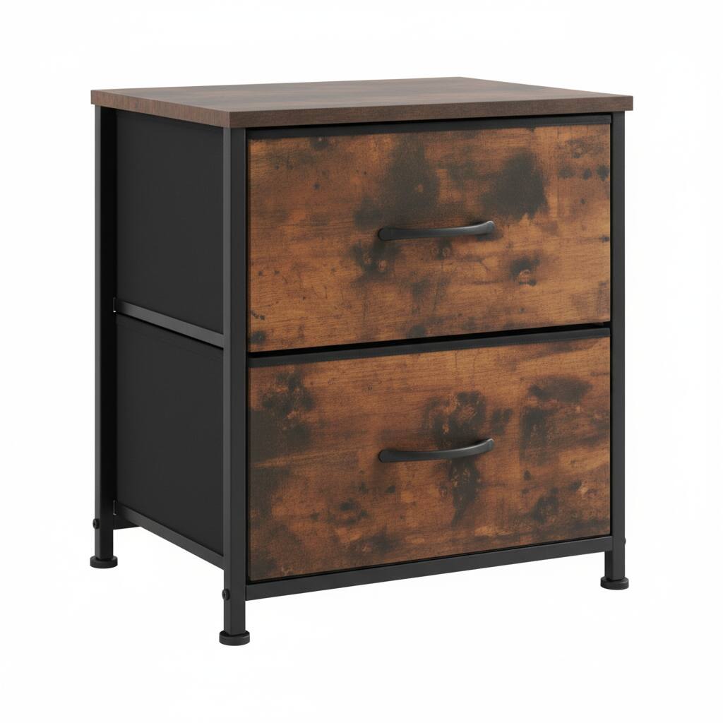 Front. AOITUN - Rustic Wood 2-Drawer Fabric Storage Dresser - Ideal Nightstand & End Table for Dorm Room, Bedroom - Rustic.