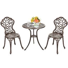 Kadyn - Outdoor Cast Aluminum Dining Set for Patio or Deck, 3-Pcs Set, Leaf Bronze - Brown