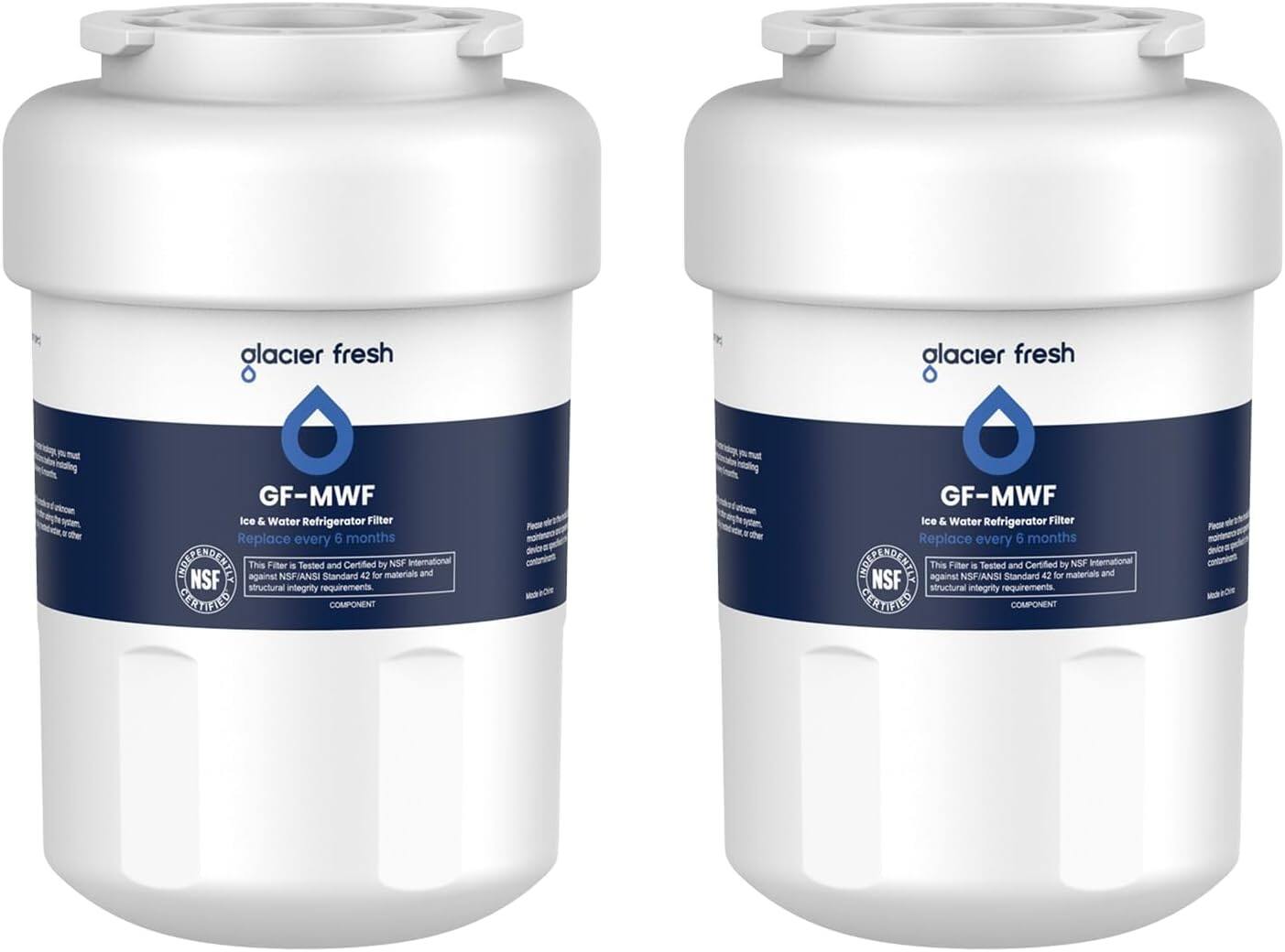 alacier fresh  
alacier fresh  
GF-MWF Ice & Water Refrigerator Filter Replace every 6 months INDEPENDENTLY This Filter is Tested and Certified by NSF International against NSF/ANSI Standard 42 for materials and NSF structural integrity requirements. SERVICED COMPONENT  
Please device  
GF-MWF Ice & Water Refrigerator Filter Replace every 6 months INDEPENDENTLY This Filter is Tested and Certified by NSF International against NSF/ANSI Standard 42 for materials and NSF structural integrity requirements. CERTIFIED COMPONENT  
Please device
