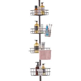 VEVOR - Shower Corner Caddy Tension Pole, 56" to 114" High, Multi-Functional Shower Tension Pole with Strong Load-Bearing Tray - Bronze