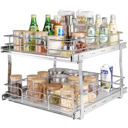 VEVOR - 2 Tier 20"Wx21"Dx15"H Pull Out Cabinet Organizer, Heavy Duty Slide Out Pantry Shelves, Steel Roll Out Drawers - Silver
