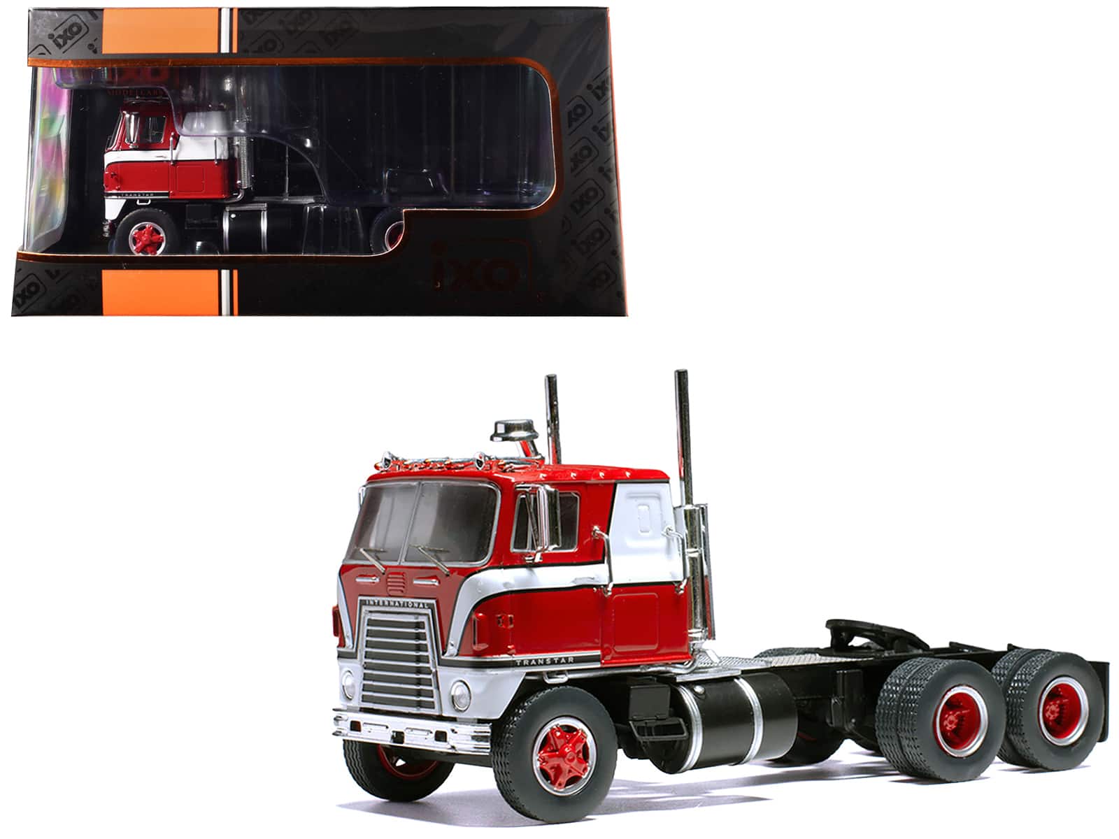 1965 International Transtar COE Truck Tractor 1/43 Diecast Model by IXO Models - Red with White Stripes