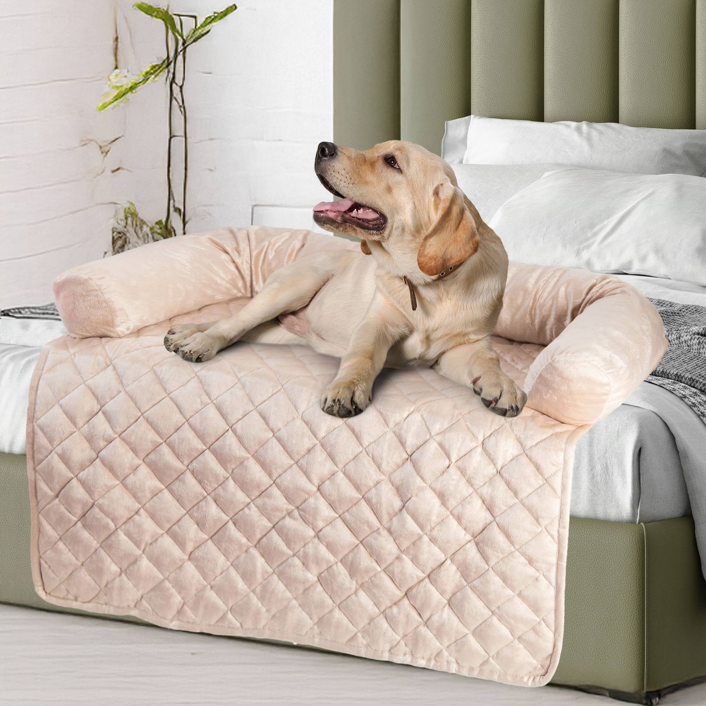 Alt View 7. PetMaker - Couch Cover for Dogs 35x35 Pet Furniture Protector with Neck Bolster, Quilted Fabric, and Water-Resistant Base Layer - Beige.